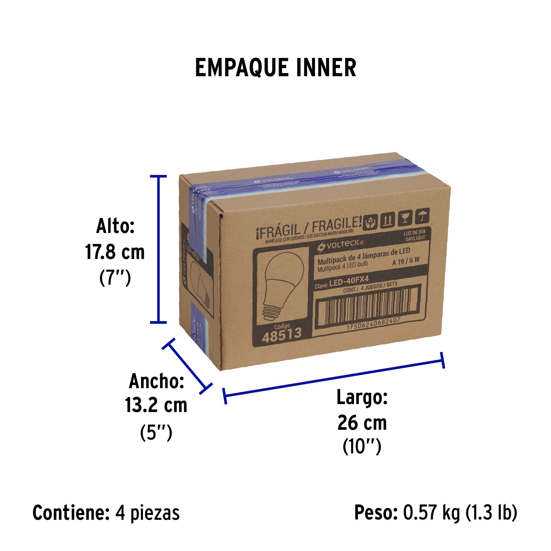 Lámpara de LED 6W luz de día, A19, E27, 4 piezas en caja