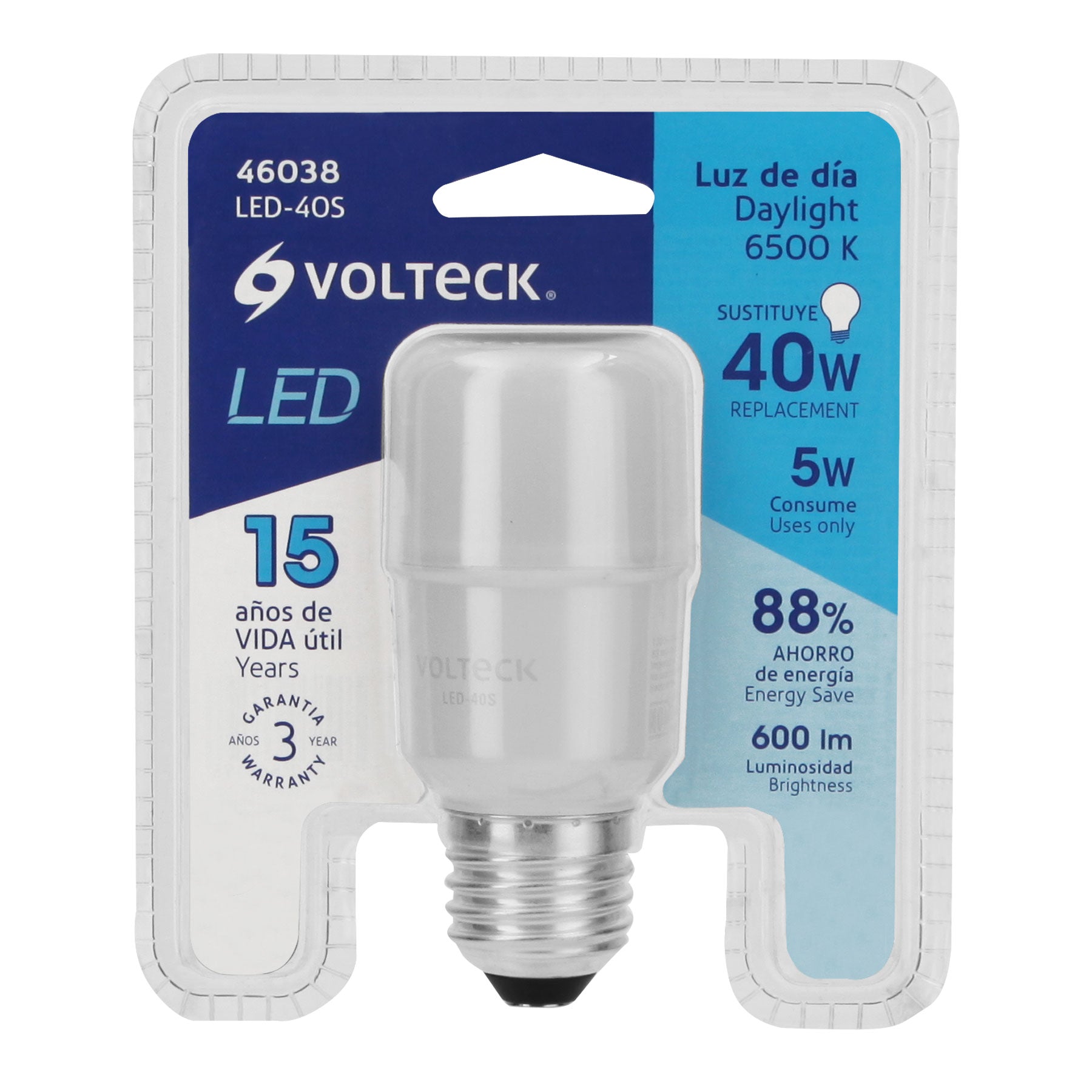 Foco de Led, tipo barra, A19, 5W, luz de día
