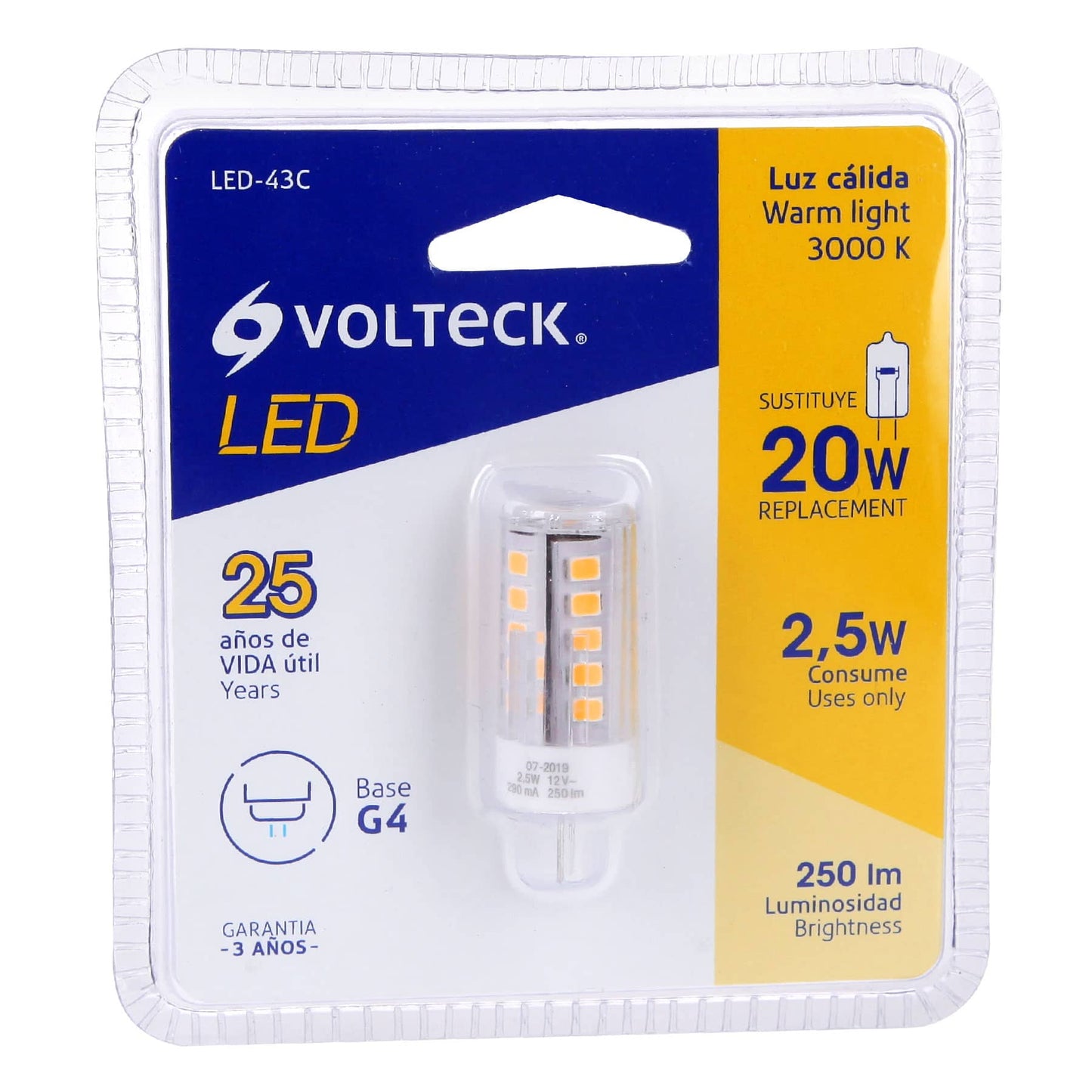 Foco de LED tipo G9, 3 W cápsula luz cálida