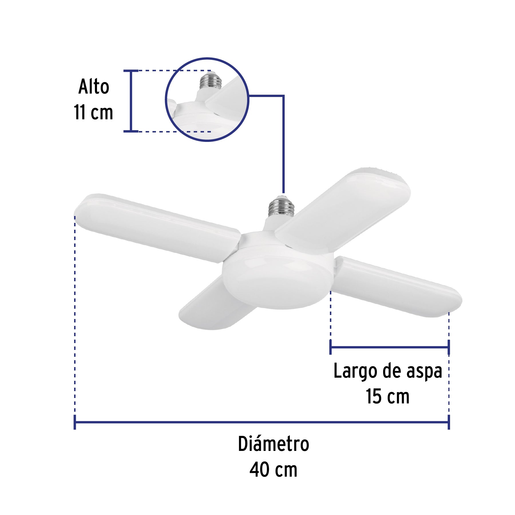 Lámpara LED 40W tipo ventilador, 4 aspas ajustables, Volteck