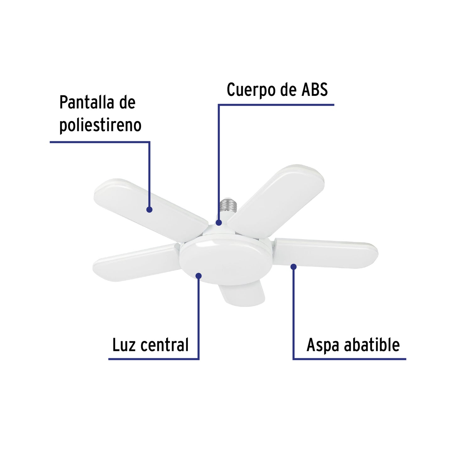Lámpara de LED 50 W, tipo ventilador con 5 aspas ajustables