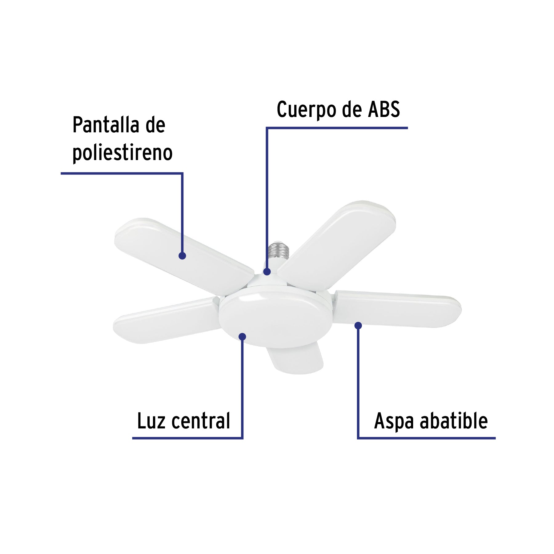 Lámpara de LED 50 W, tipo ventilador con 5 aspas ajustables