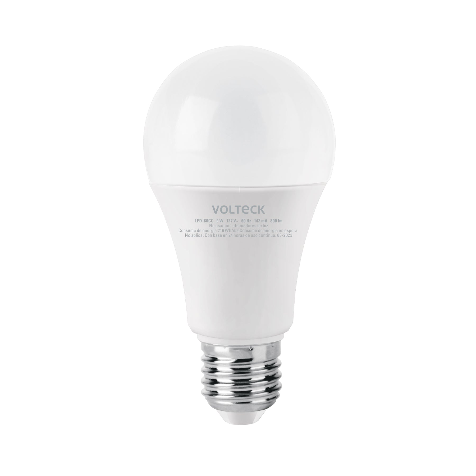 Lámpara LED tipo bulbo A19 9 W luz cálida, caja, Volteck
