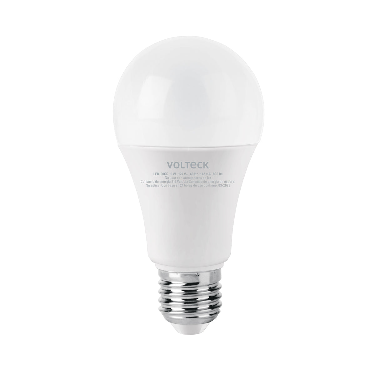 Lámpara LED tipo bulbo A19 9 W luz cálida, caja, Volteck