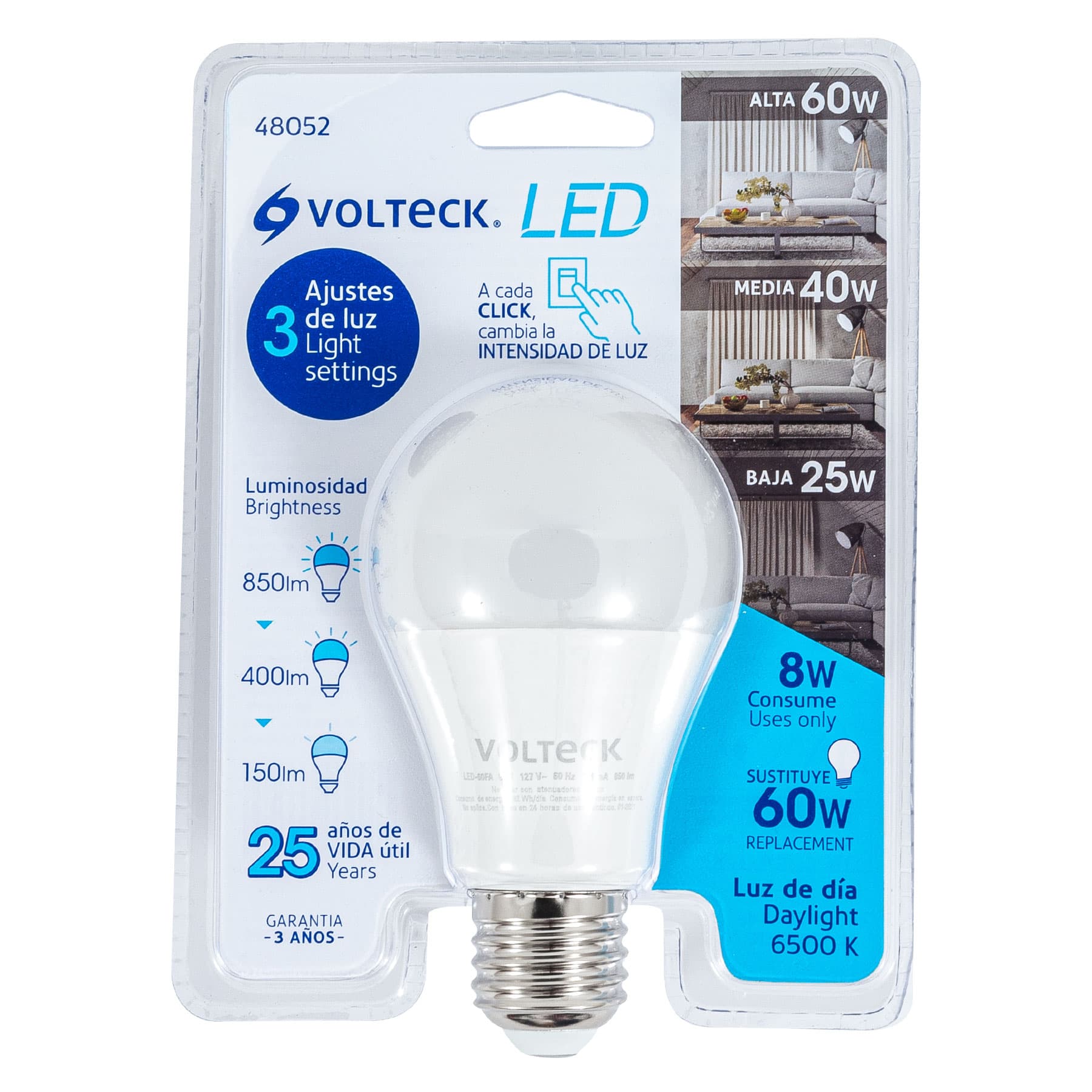 Foco LED tipo bulbo, A19, 9 W luz de día, atenuable