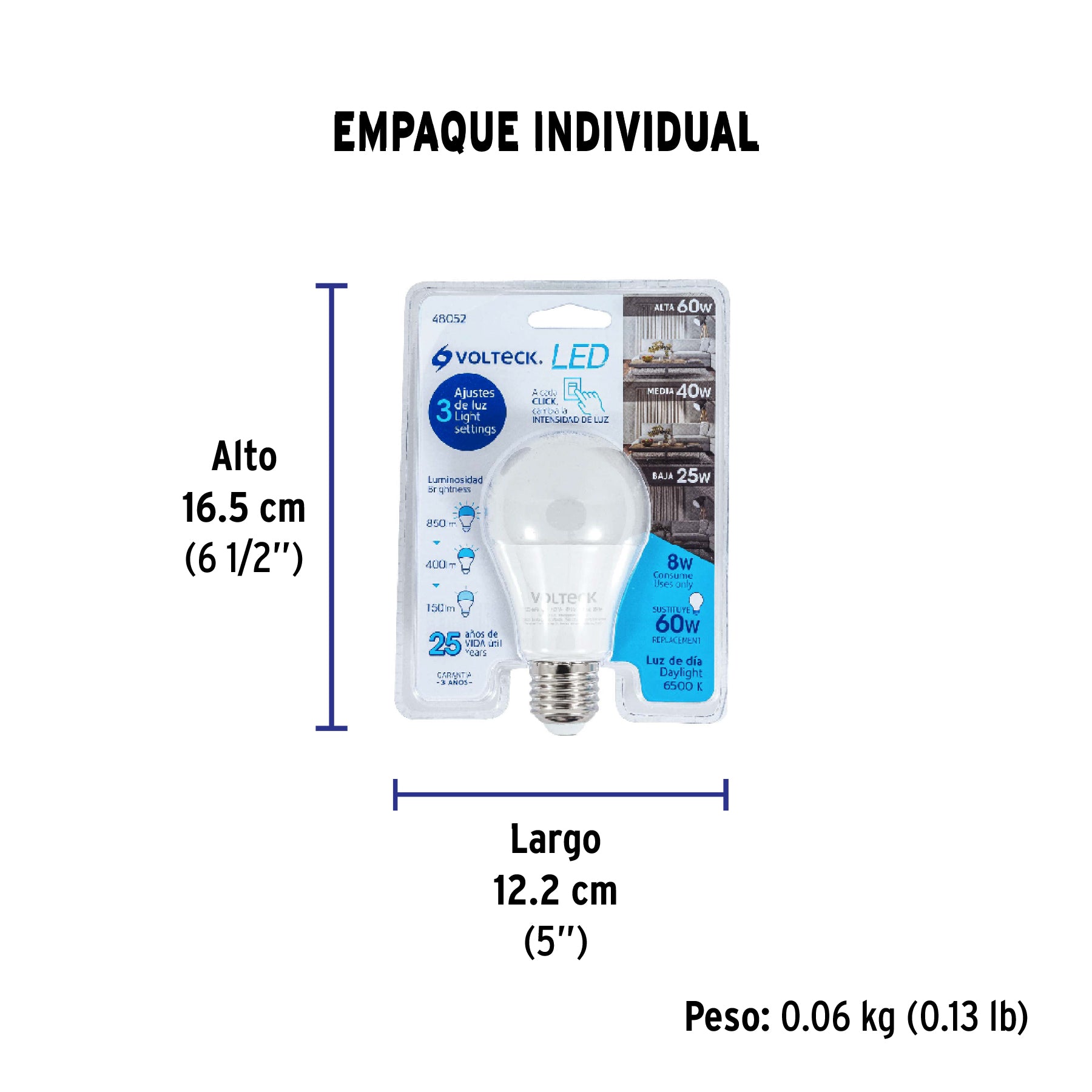 Foco LED tipo bulbo, A19, 9 W luz de día, atenuable