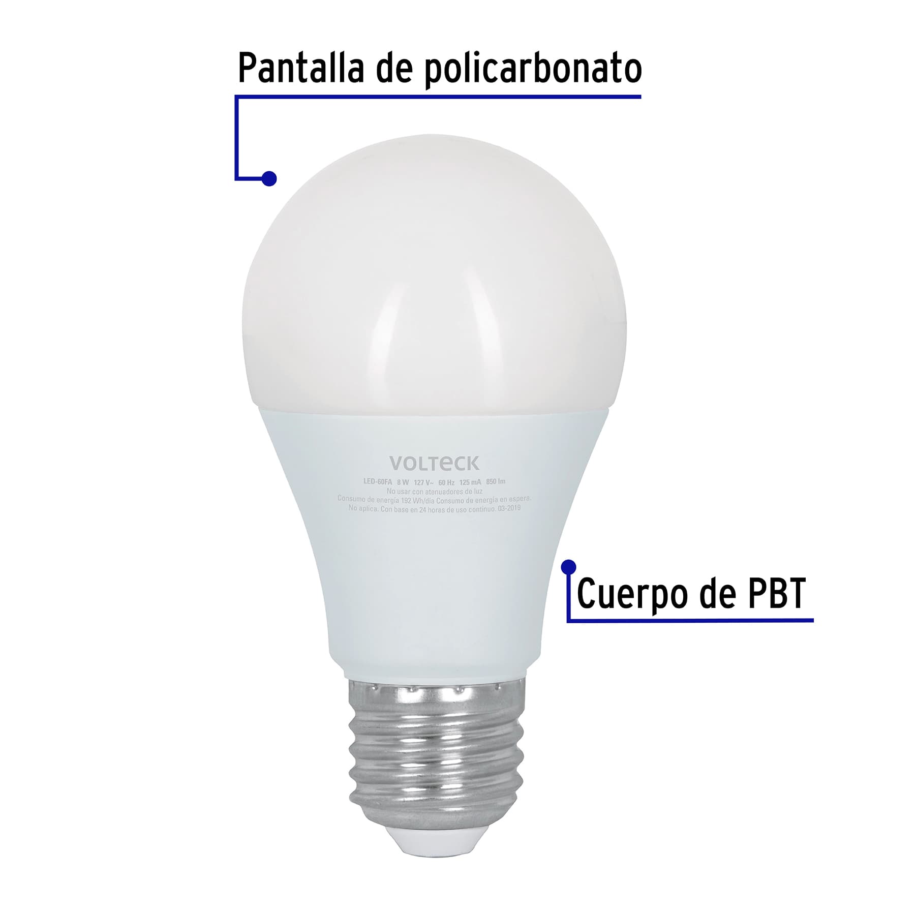 Foco LED tipo bulbo, A19, 9 W luz de día, atenuable