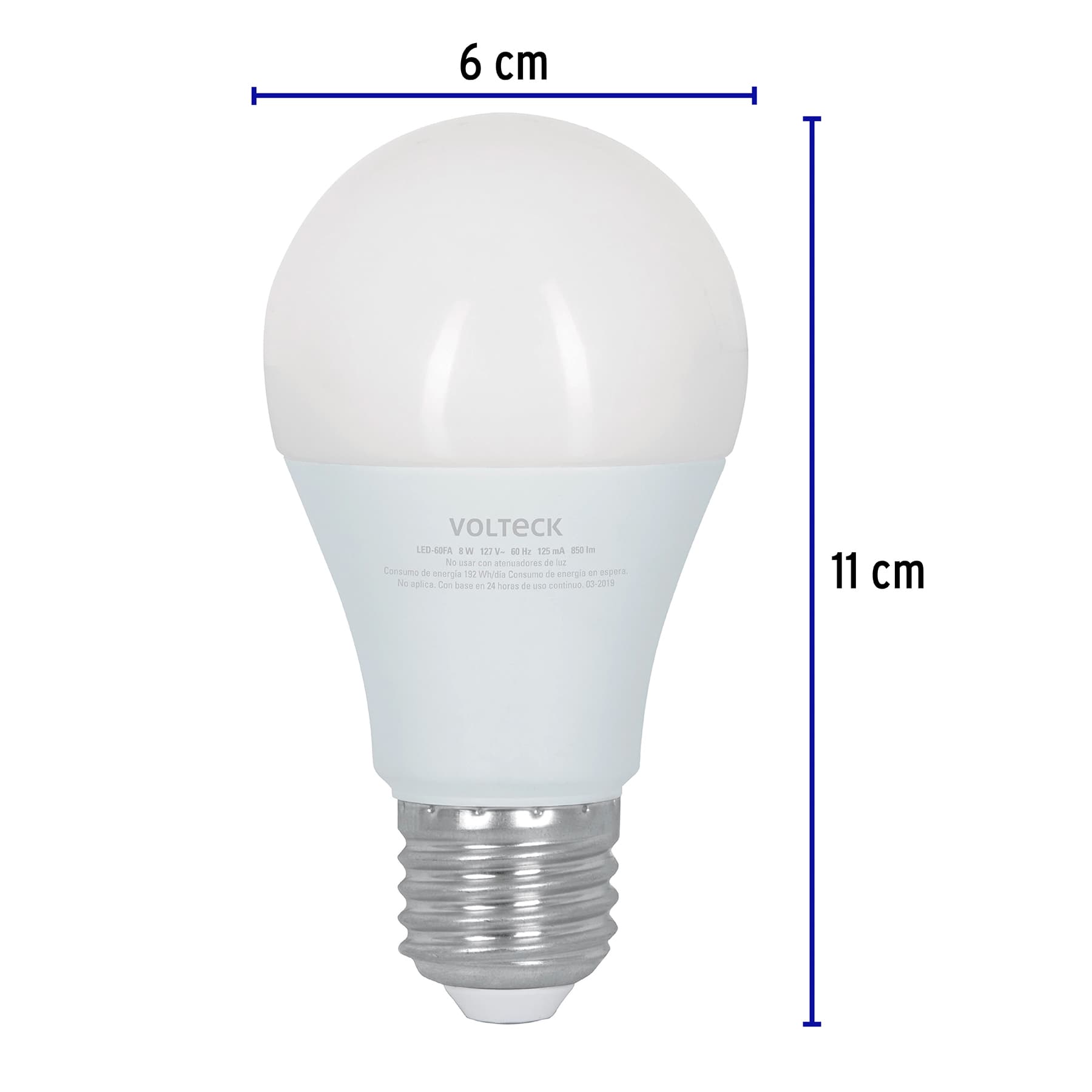 Foco LED tipo bulbo, A19, 9 W luz de día, atenuable