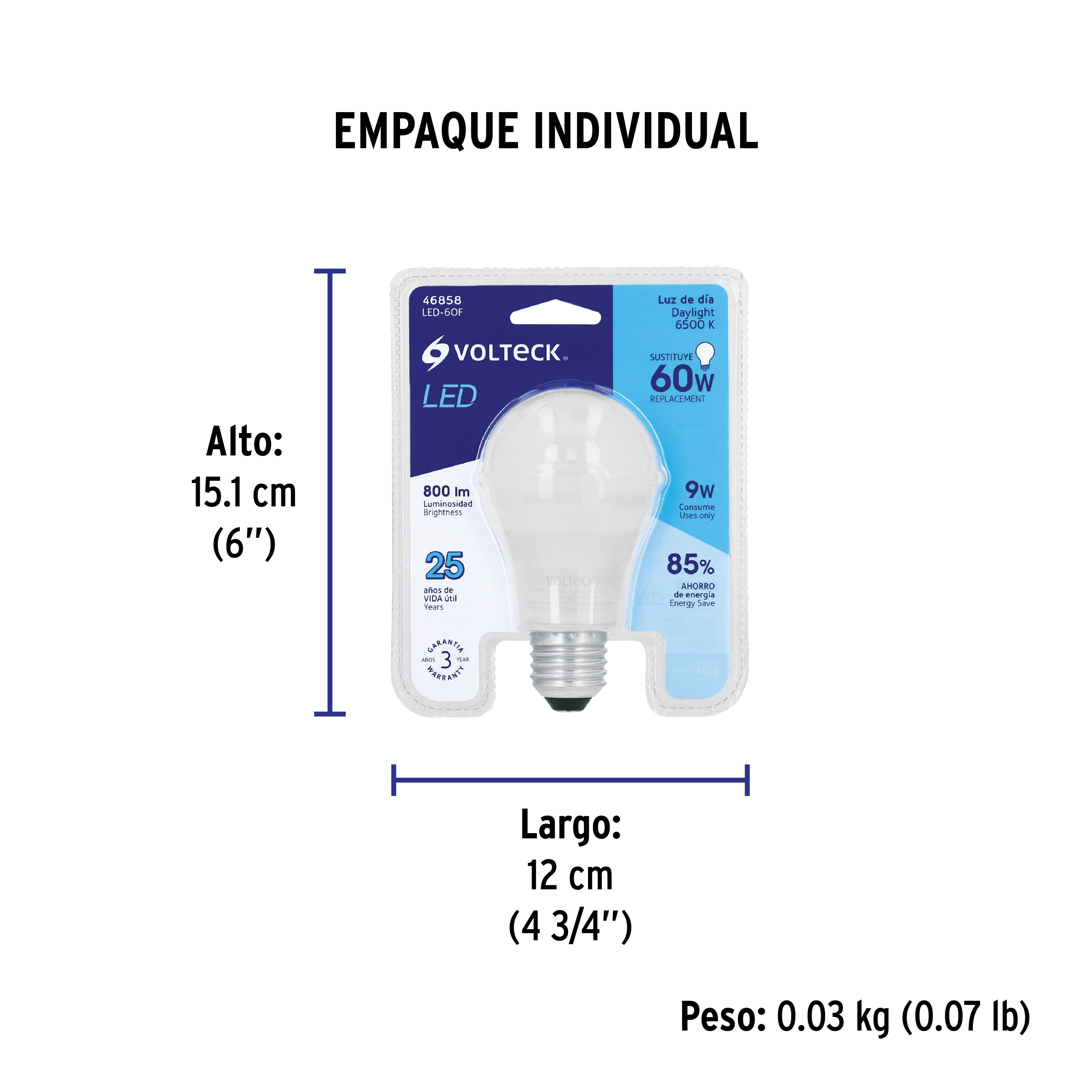 Lámpara de LED, bulbo estándar, A19 9W E27 110-220V, Luz día