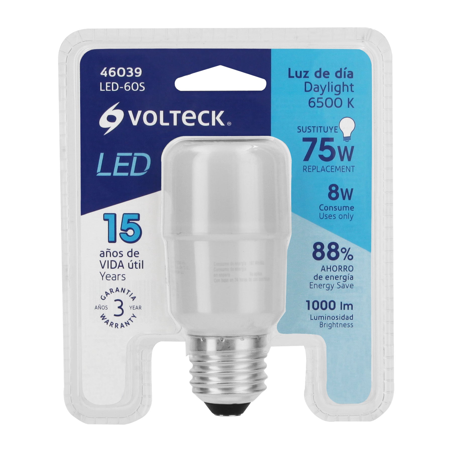Foco de Led, tipo barra, A19, 8W, luz de día