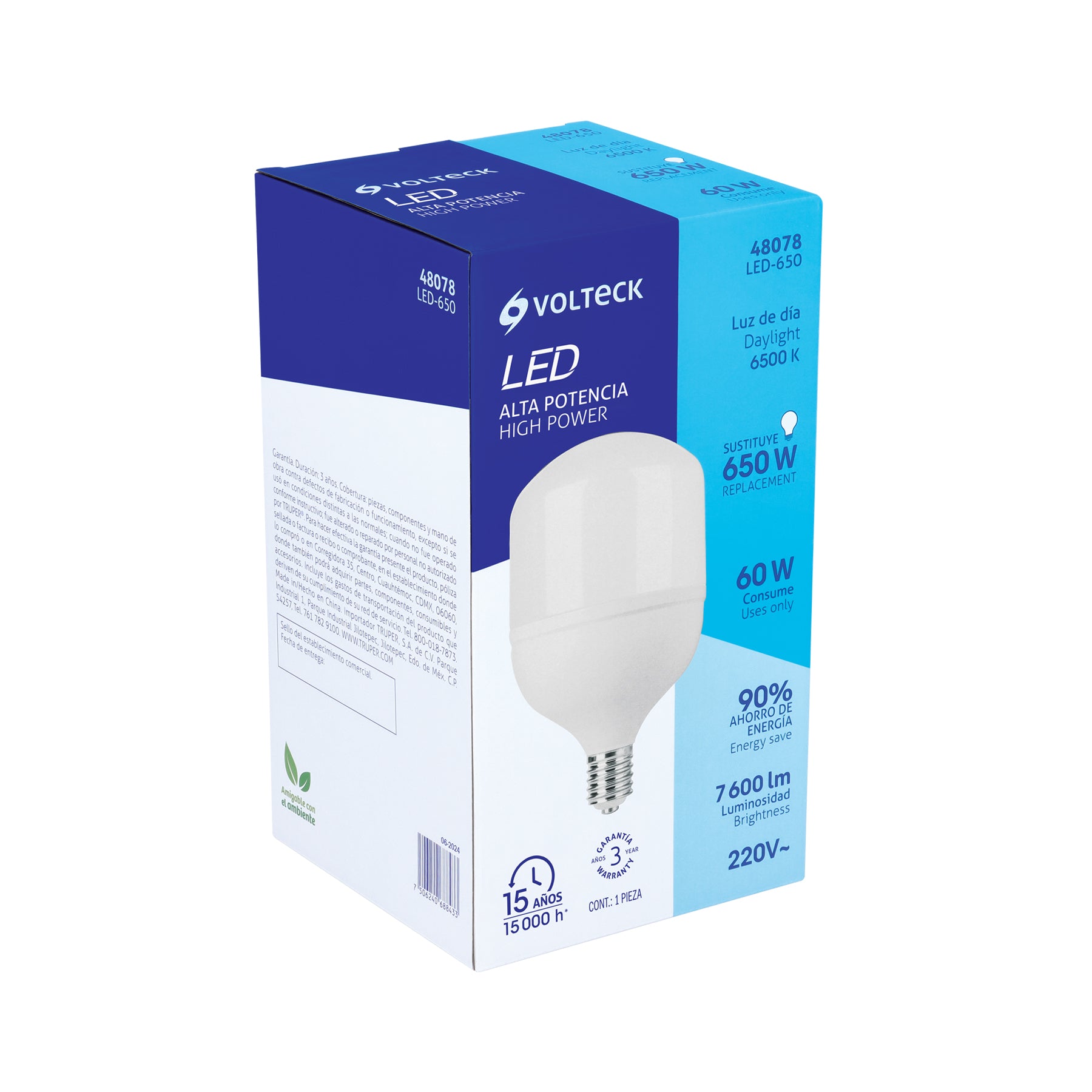Lámpara de ata potencia 60 W E39, luz de día, Volteck