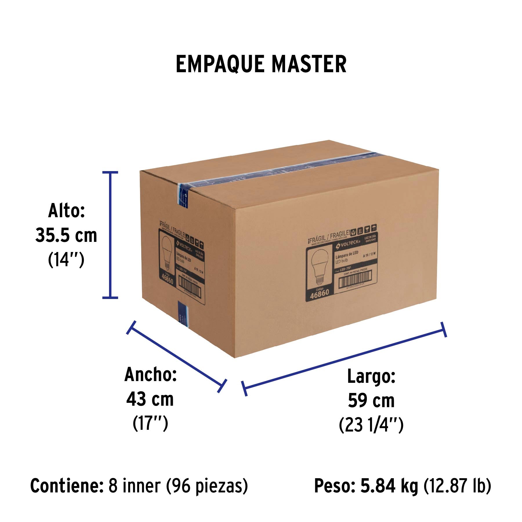 Lámpara de LED, A19, 12 W, luz de día