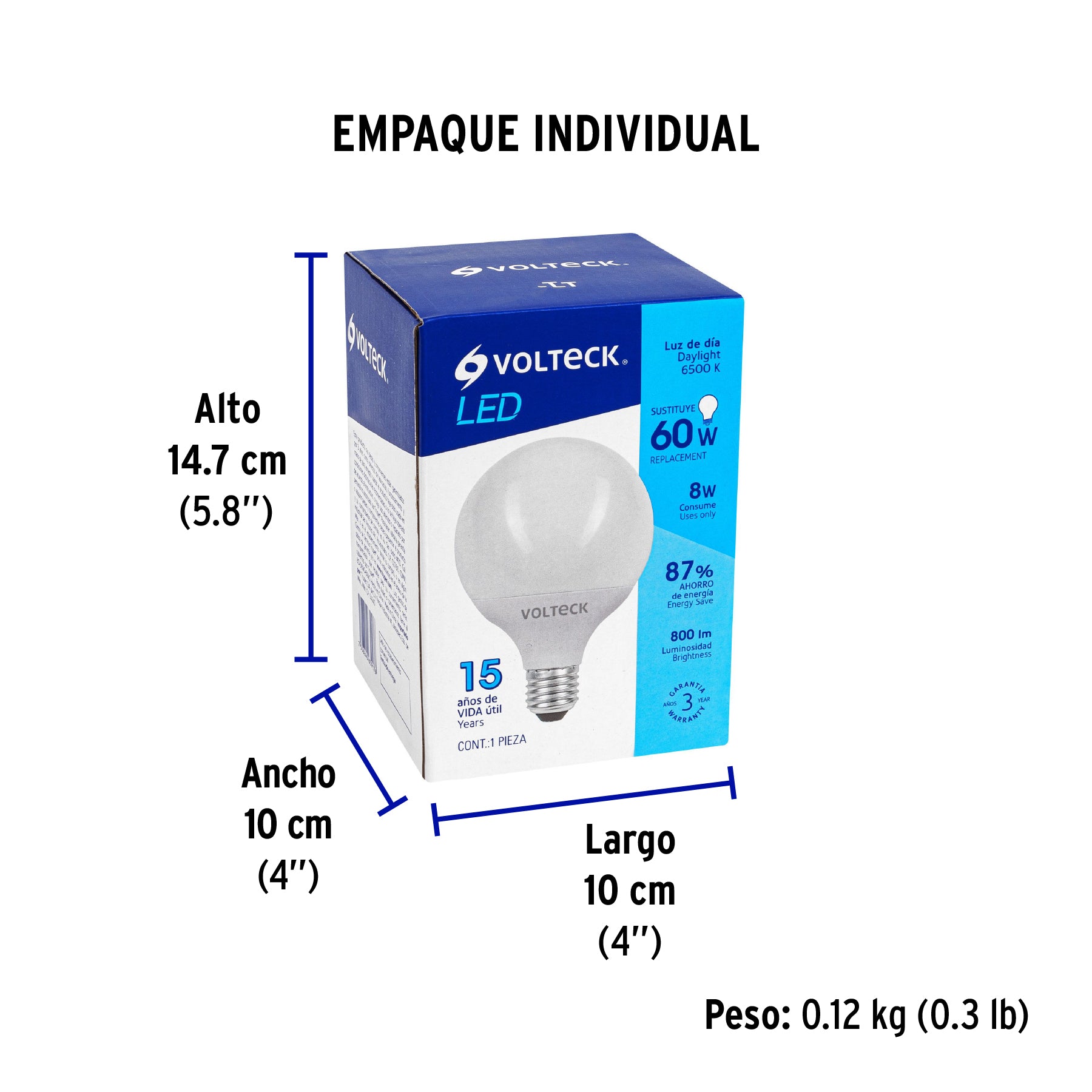 Lámpara de LED, tipo globo, 8 W, luz de día
