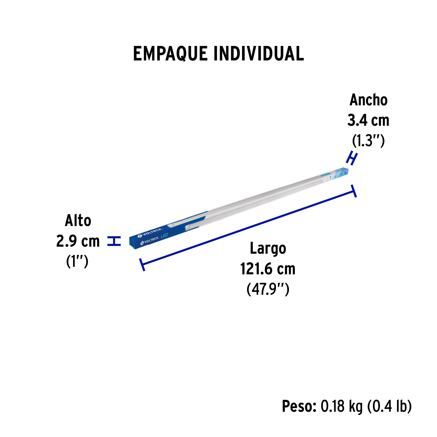 Tubo de LED T8, pantalla transparente, base G13, 18W,1.2 m