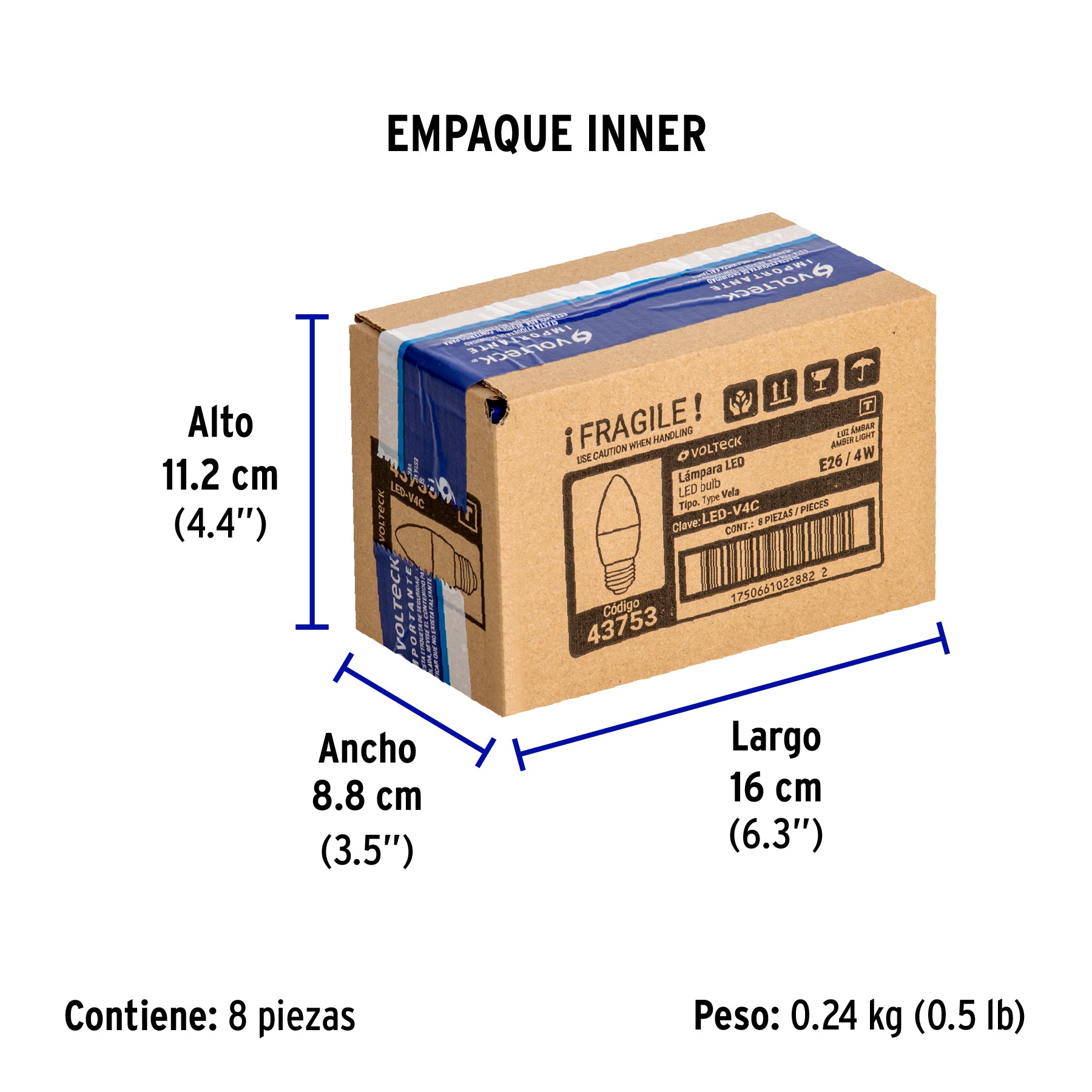 Foco LED tipo vela 4W (25W) 2400K luz ámbar, E27, VOLTECK