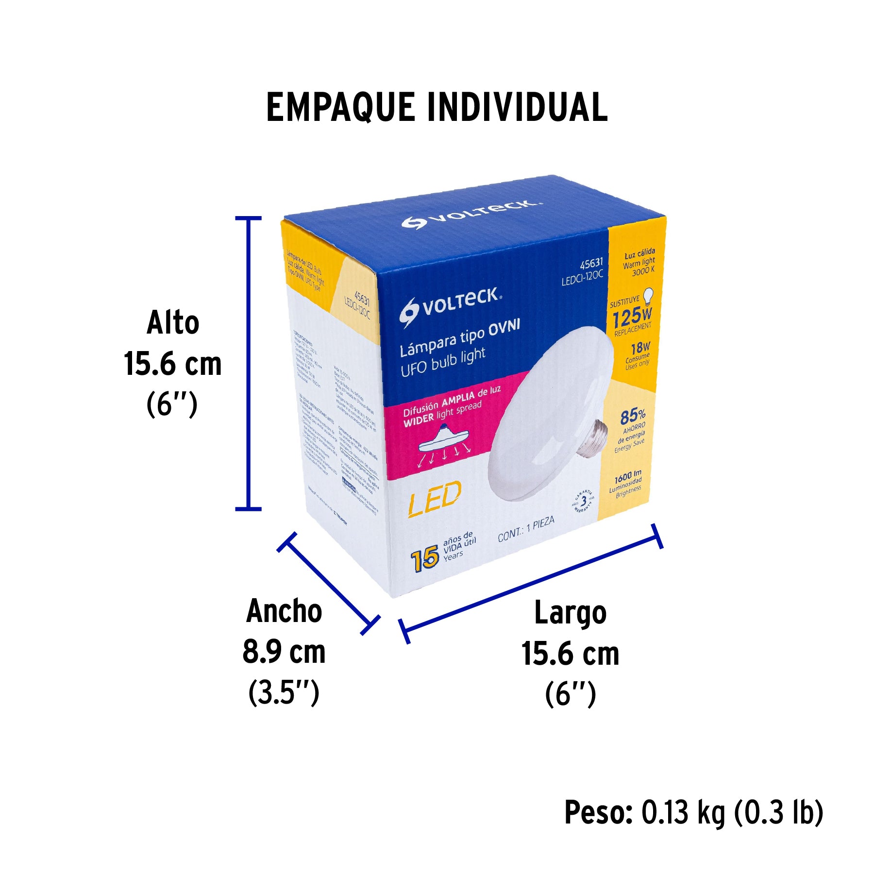 Lámpara de LED tipo OVNI 18W, luz cálida