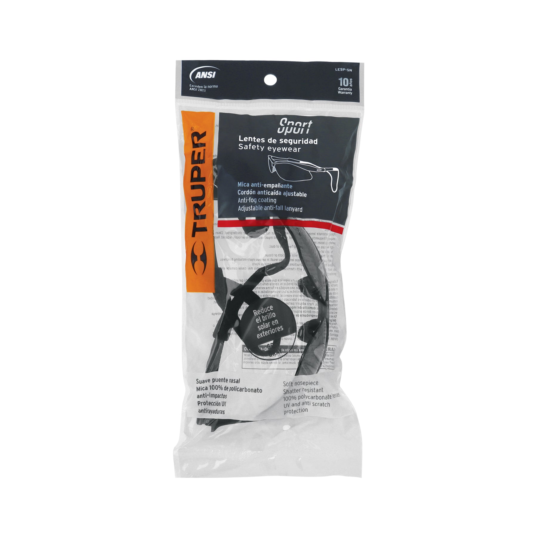 Lentes mica gris antiempaño con sujeta lentes, Sport