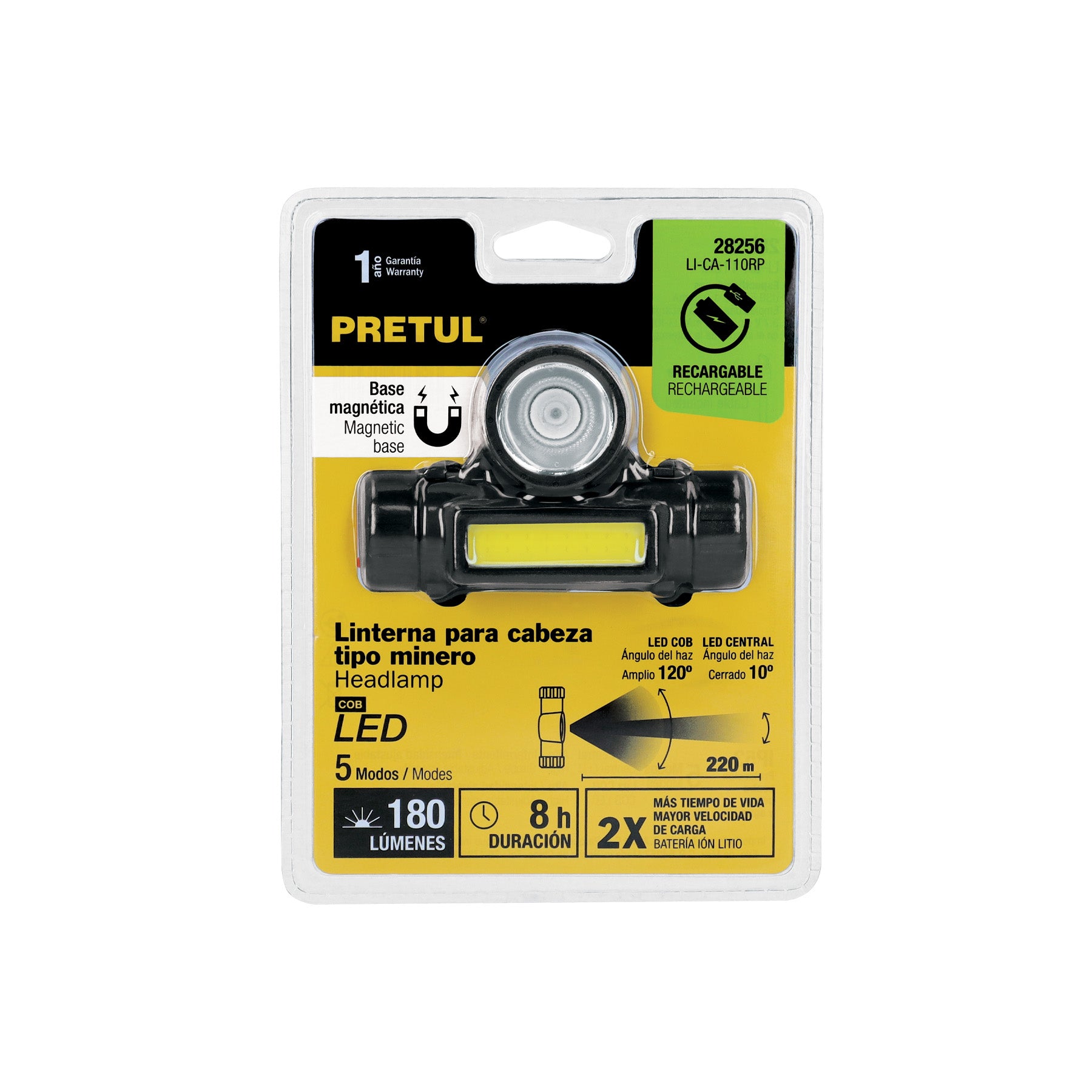 Linterna de minero LED con imán, 180 lm, recargable, Pretul