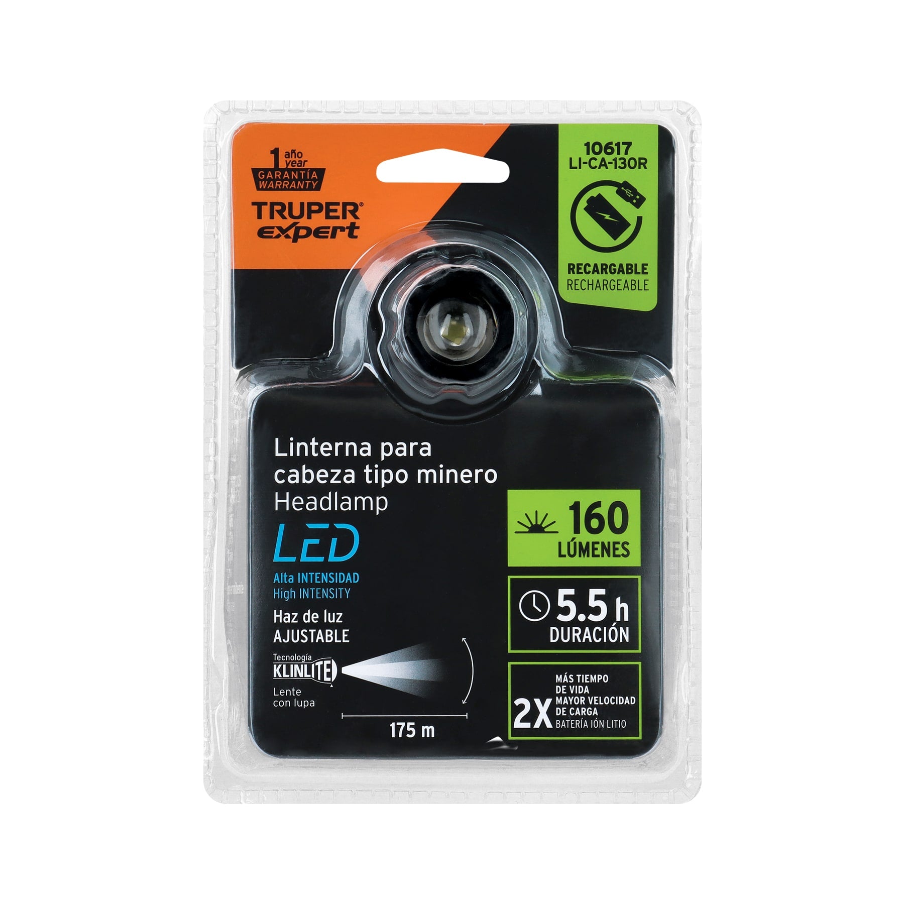 Linterna para cabeza de1 Led, 60 lúmenes, recargable