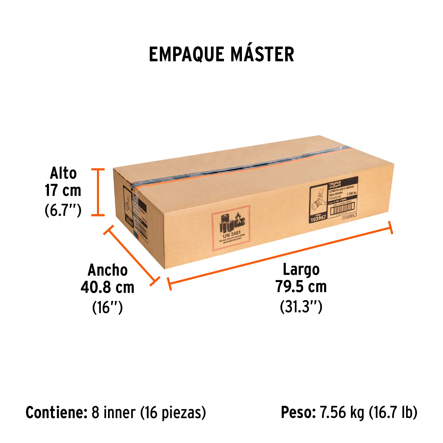 Linterna de minero LED 1700 lm, recargable, TRUPER EXPERT
