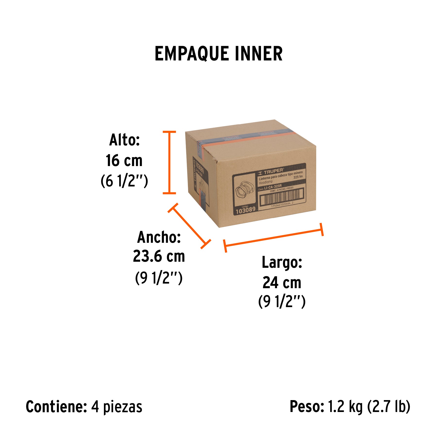 Linterna de minero 325 lm recargable, Truper