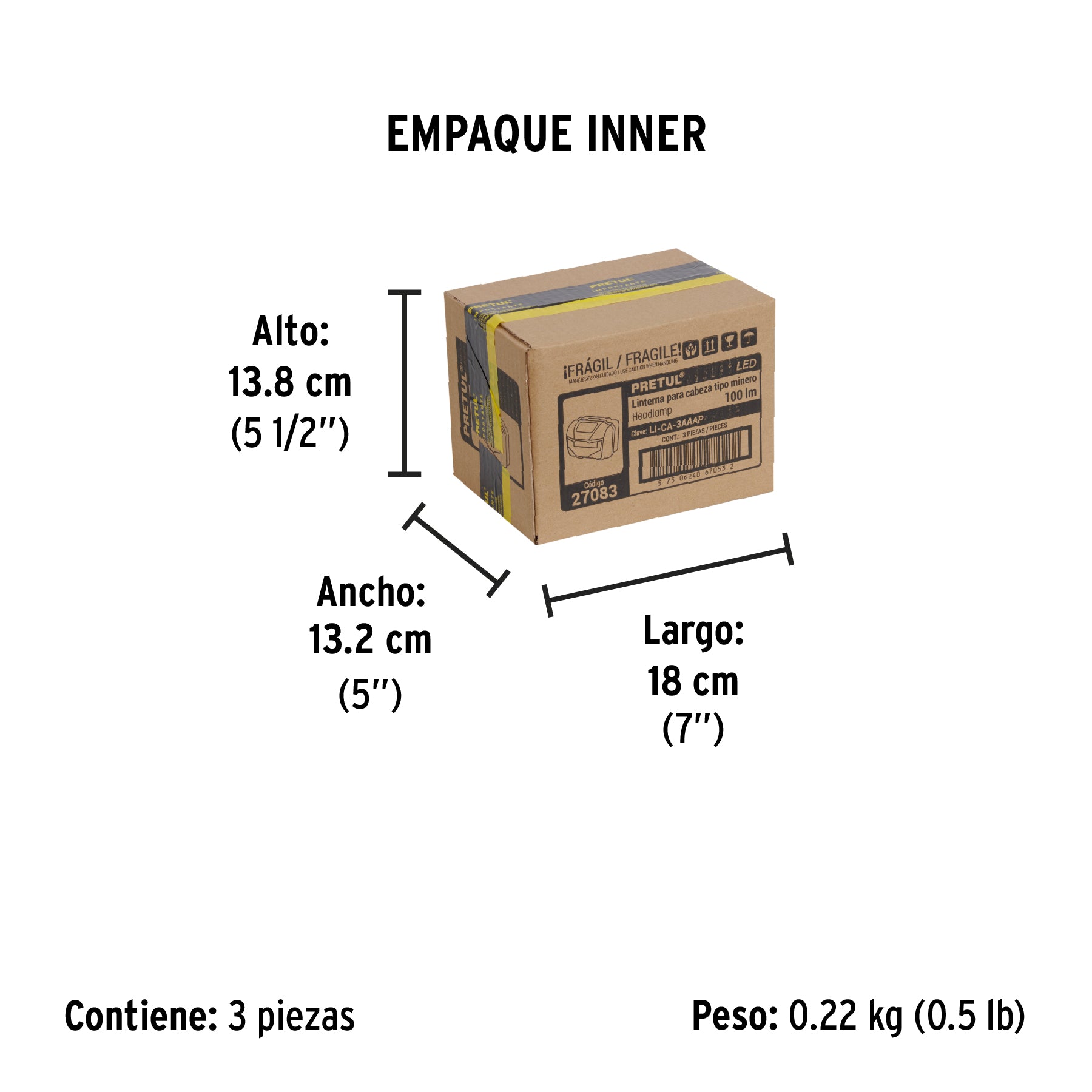Linterna para cabeza, 3 pilas AAA, 28 lúmenes, 3 LED, Pretul