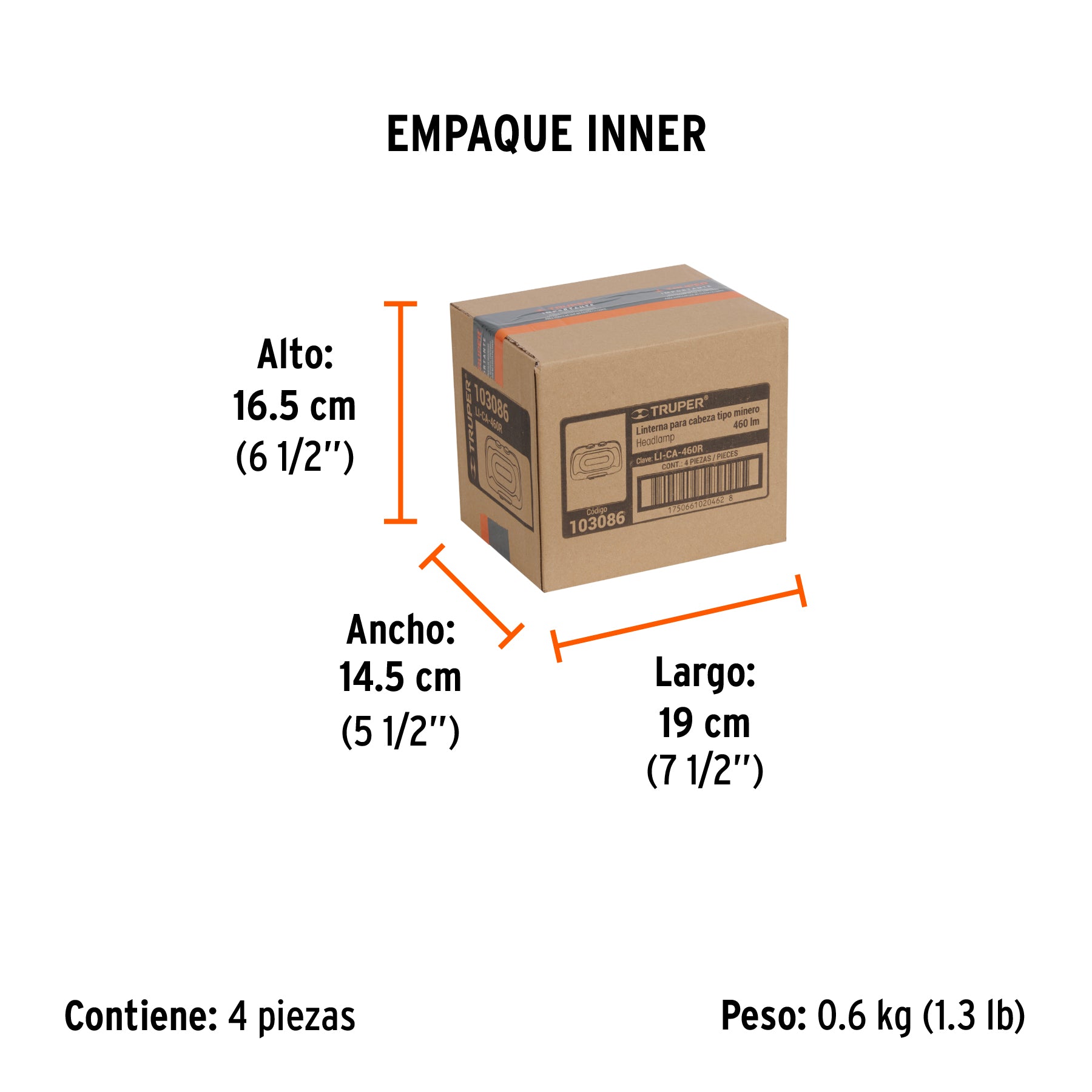 Linterna de minero 460 lm recargable con sensor, Truper
