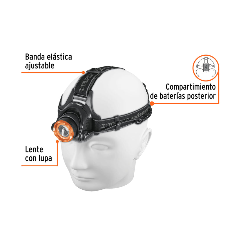 Linterna para cabeza, 4 pilas AA, 800 lúmenes, 1 LED, Expert
