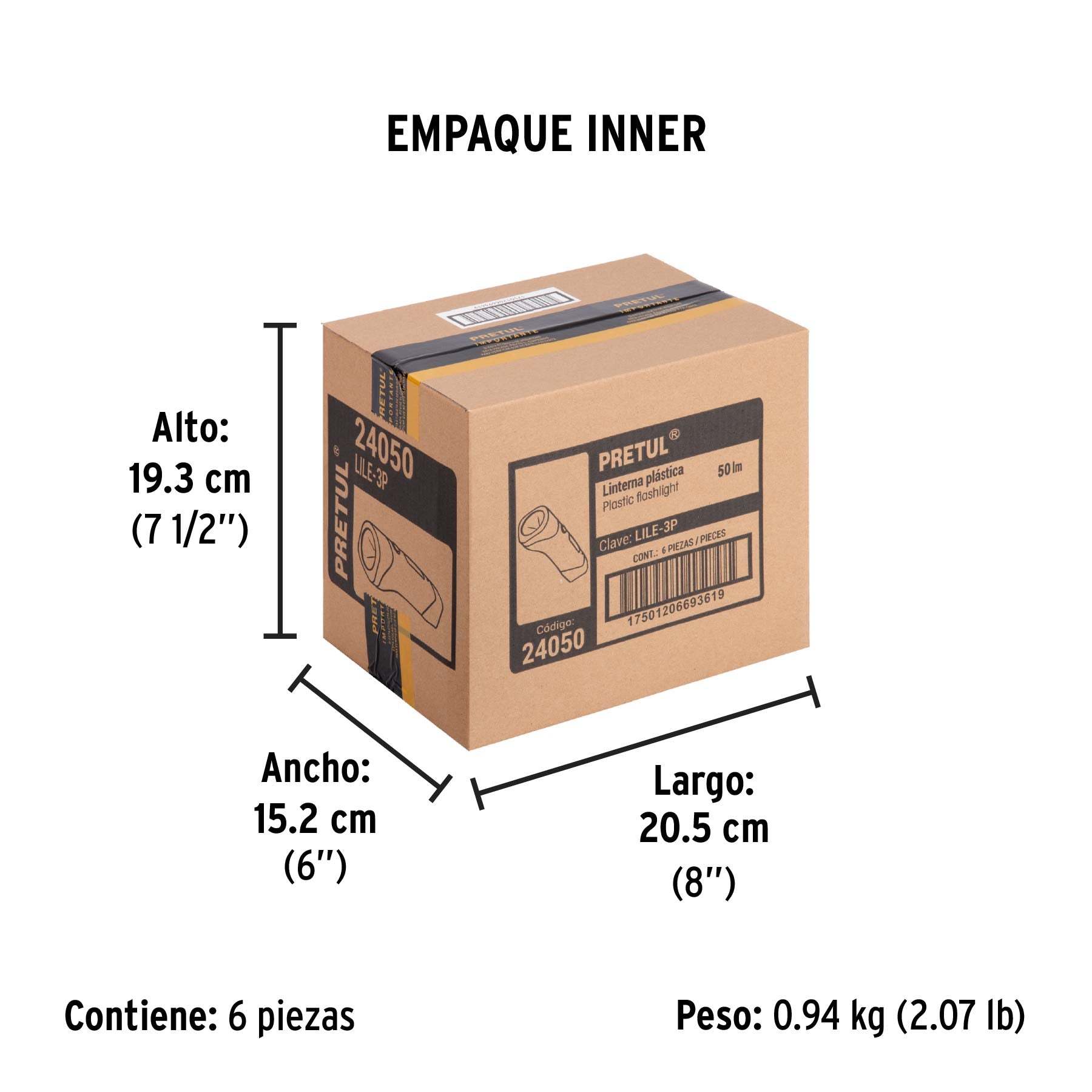 Linterna recargable de LED, 50 lúmenes, Pretul.