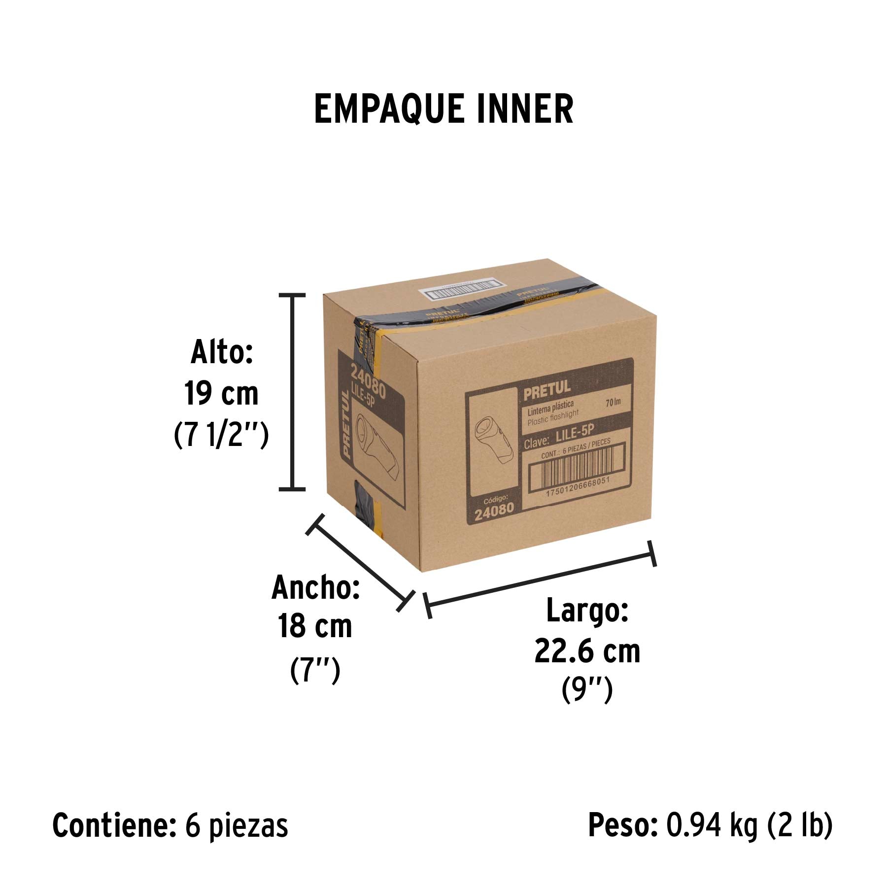 Linterna recargable de LED, 70 lúmenes, Pretul
