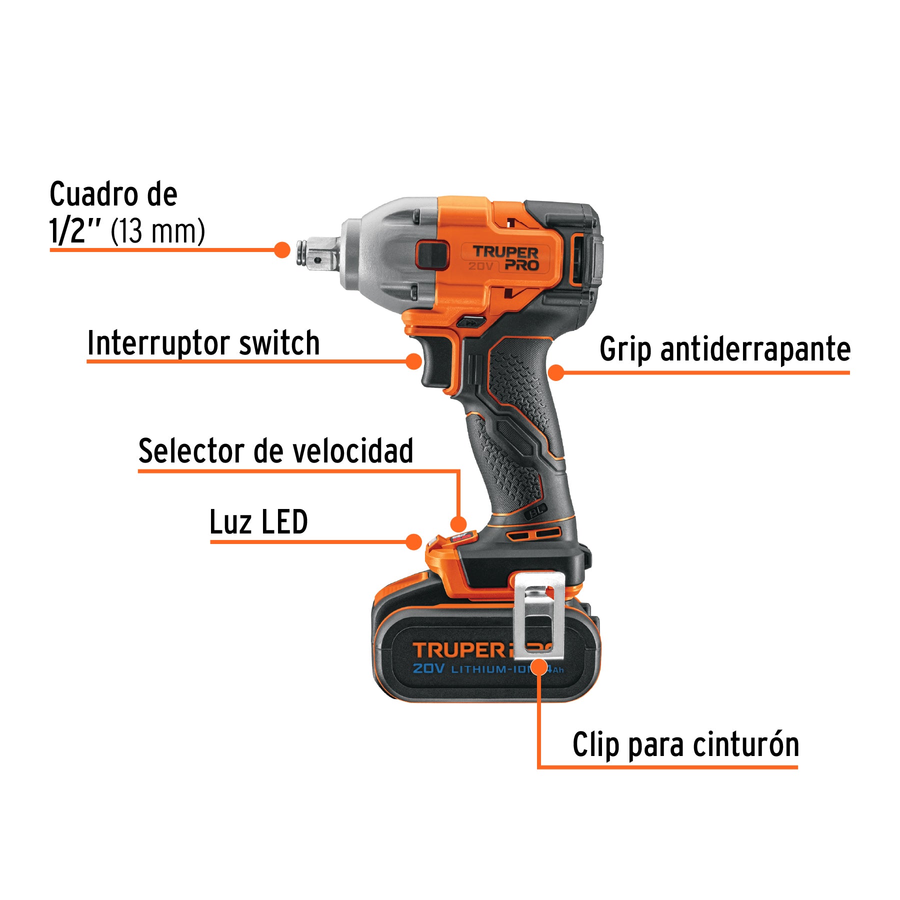 Llave impacto inal.1/2', 20V, 1 bat. 4Ah, 1 carg. TRUPER PRO