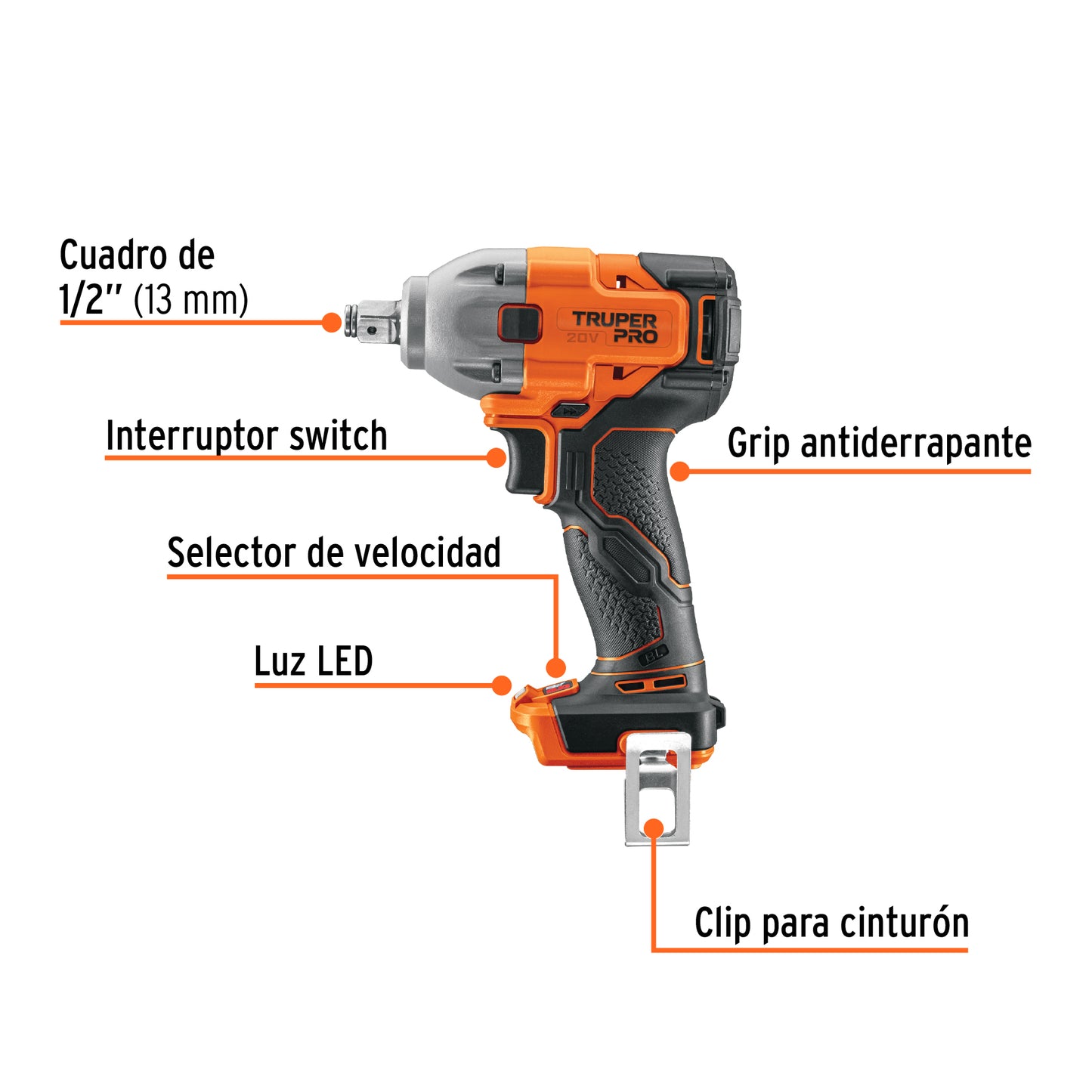 Llave impacto inal.1/2', 20V, s/accesorios, TRUPER PRO