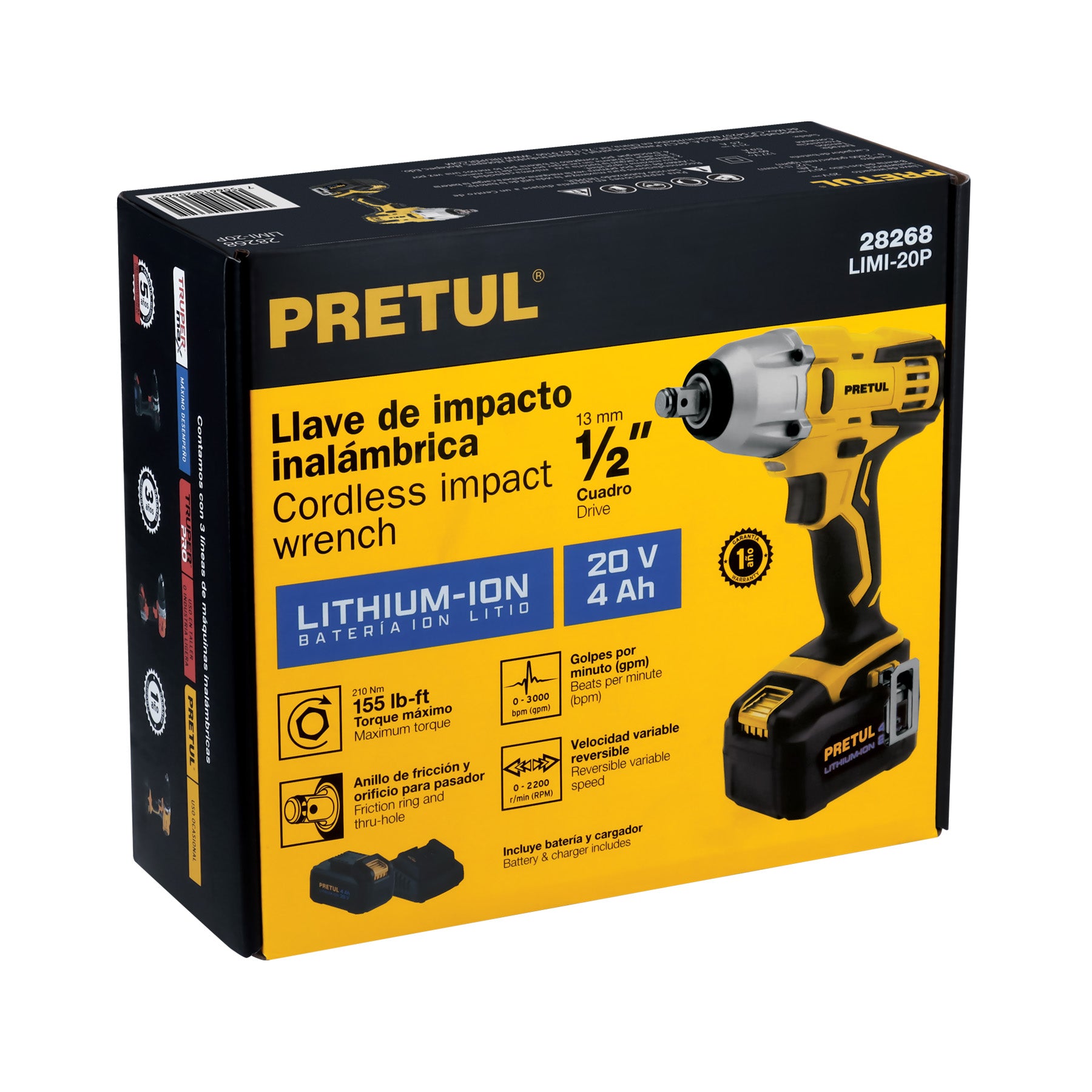 Llave de impacto inalámbrica 1/2', 20 V, Pretul