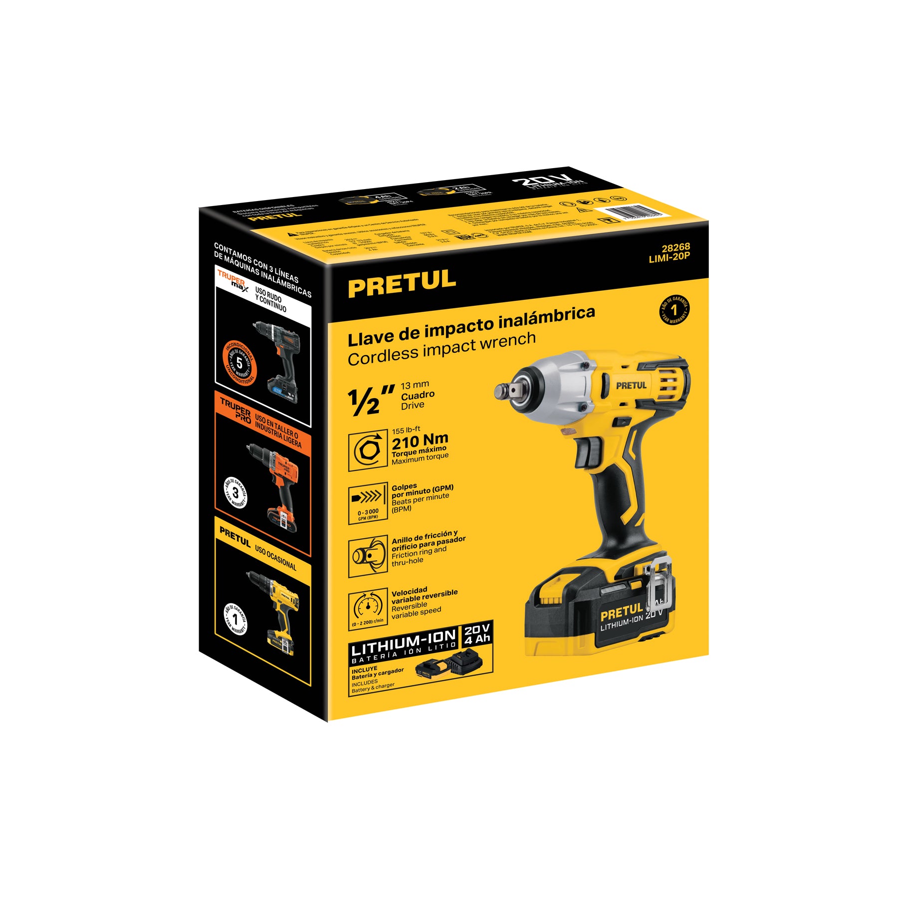Llave de impacto inalámbrica 1/2', 20 V, Pretul