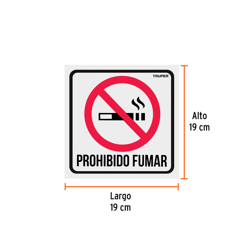 Letrero de señalización "NO FUMAR", 19 x 19 cm