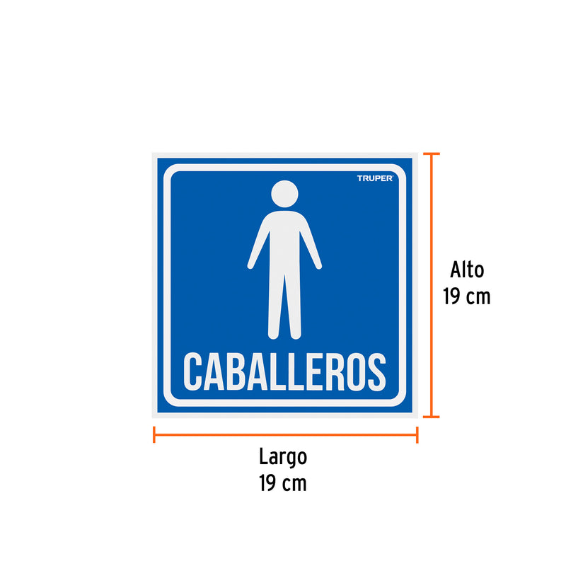 Letrero de señalización "CABALLEROS", 19 x 19 cm
