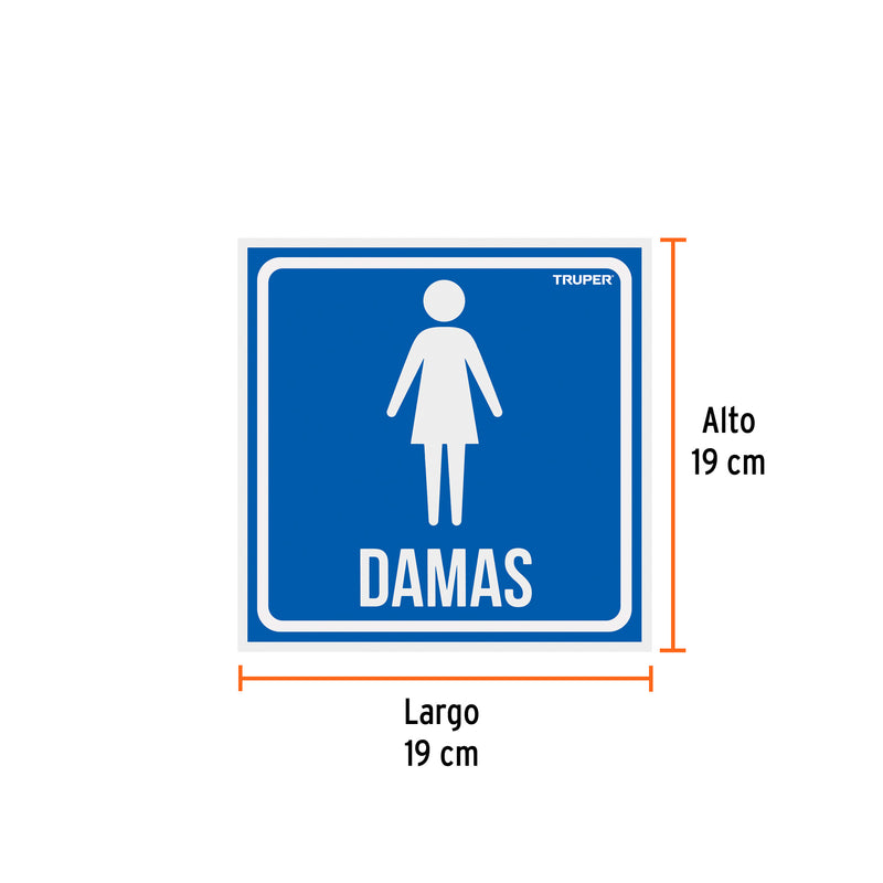Letrero de señalización "DAMAS", 19 x 19 cm