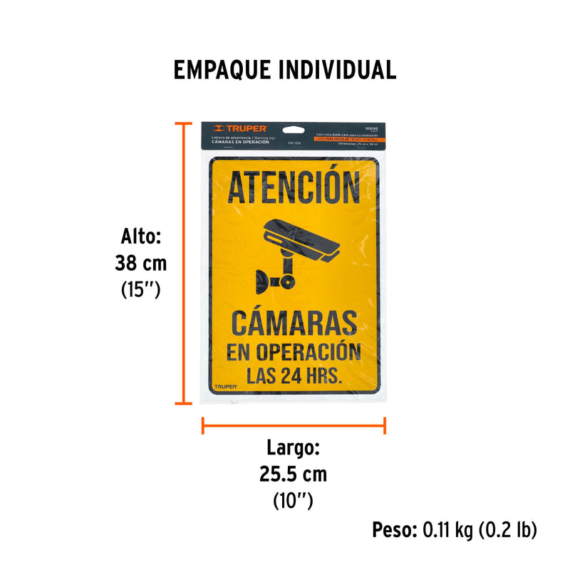 Letrero de señalización 'CÁMARAS EN OPERACIÓN', 25 x 34 cm