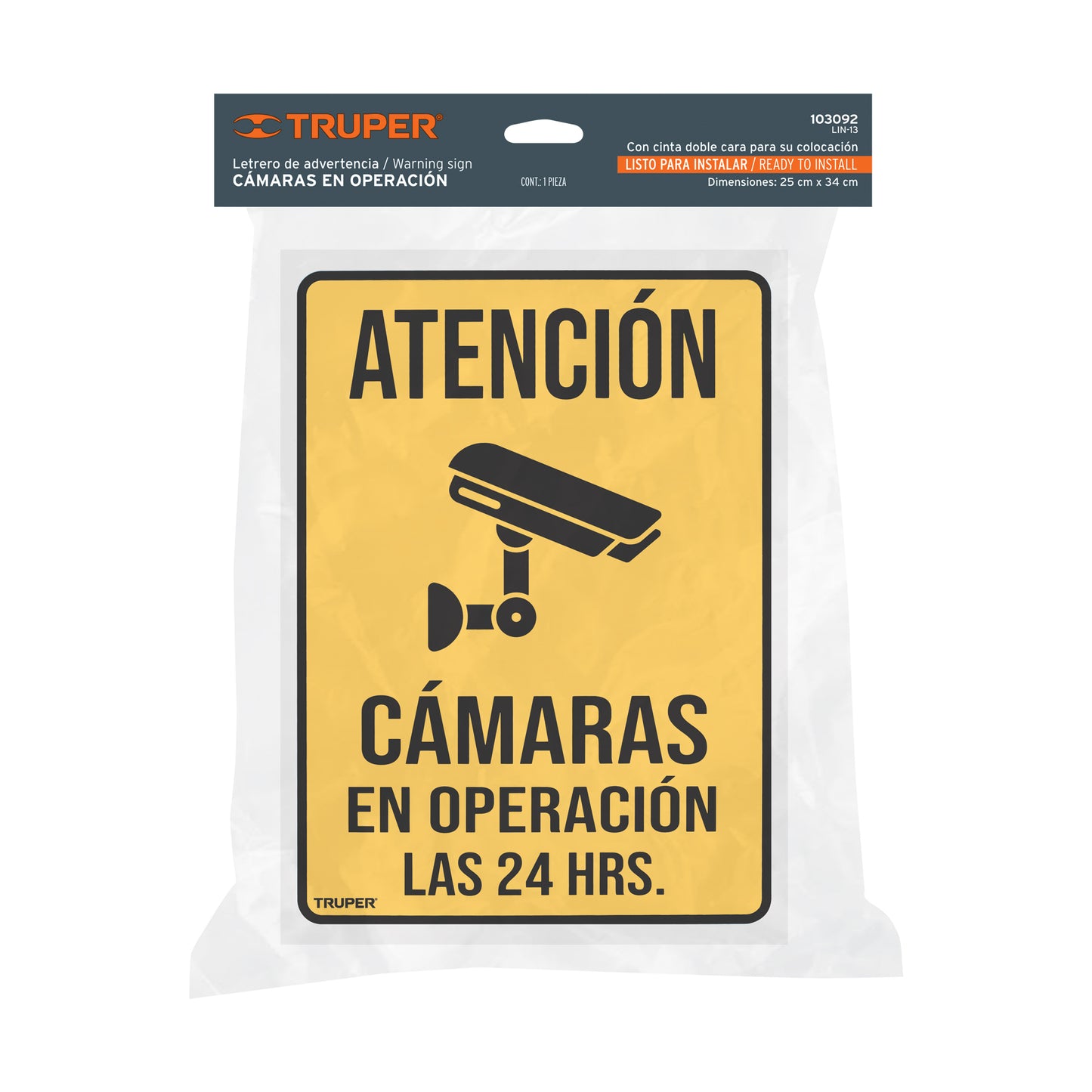 Letrero de señalización 'CÁMARAS EN OPERACIÓN', 25 x 34 cm