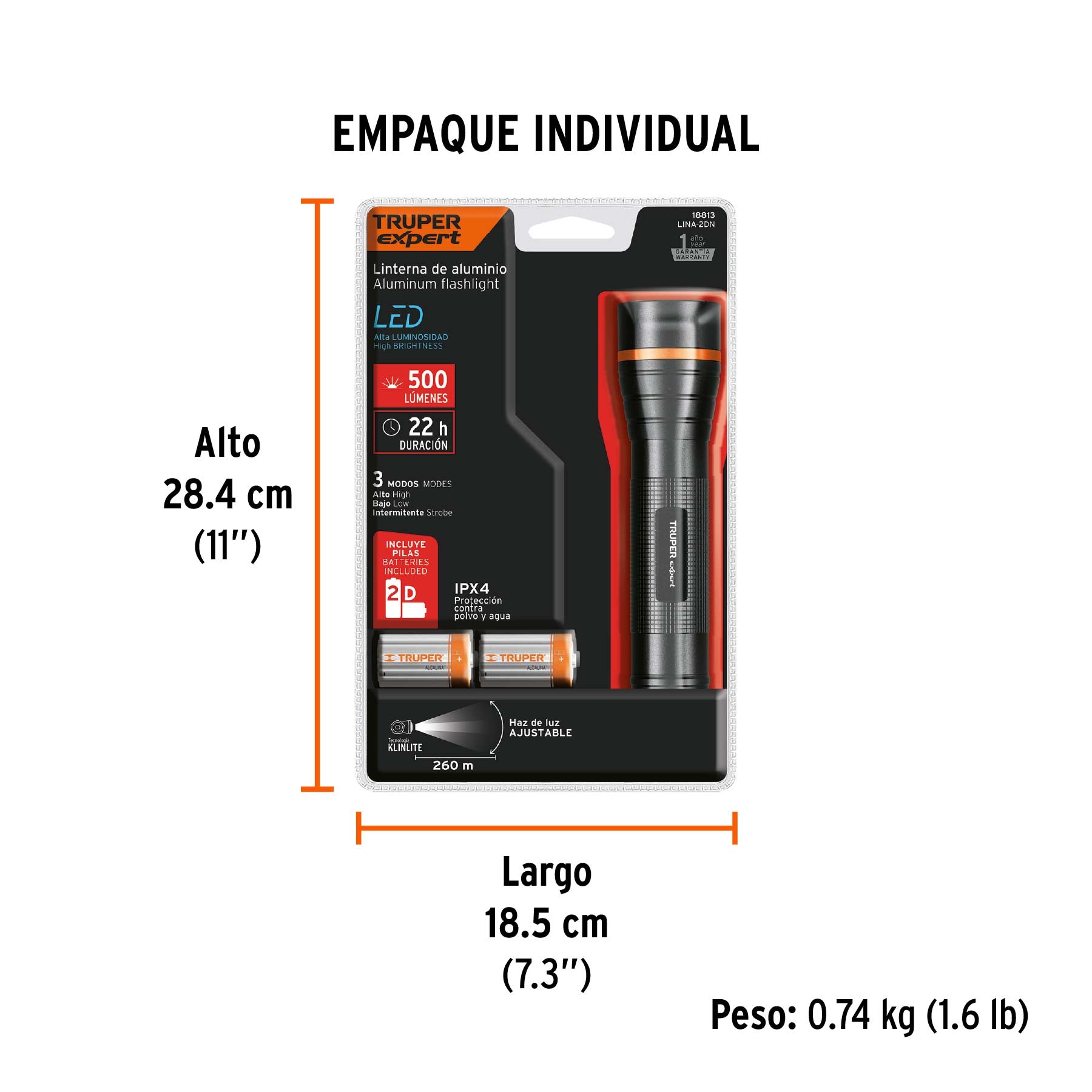Linterna aluminio de pilas, 350 lúmenes, led alta potencia D