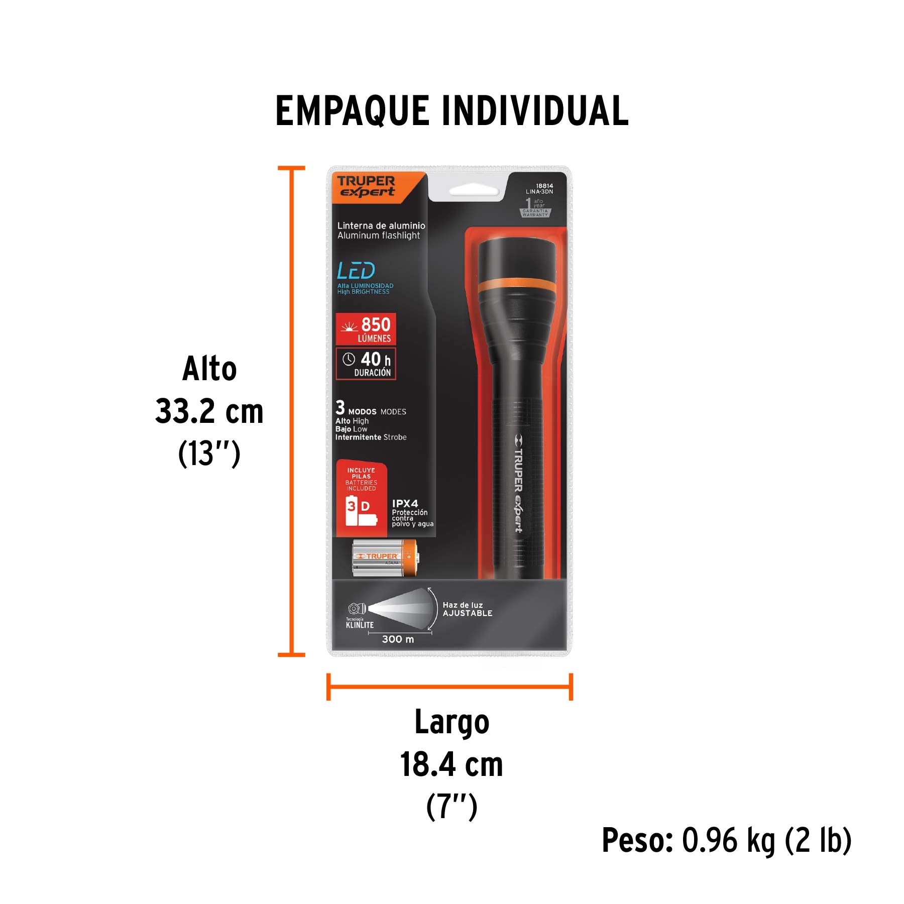 Linterna aluminio de pilas, 530 lúmenes, led alta potencia D
