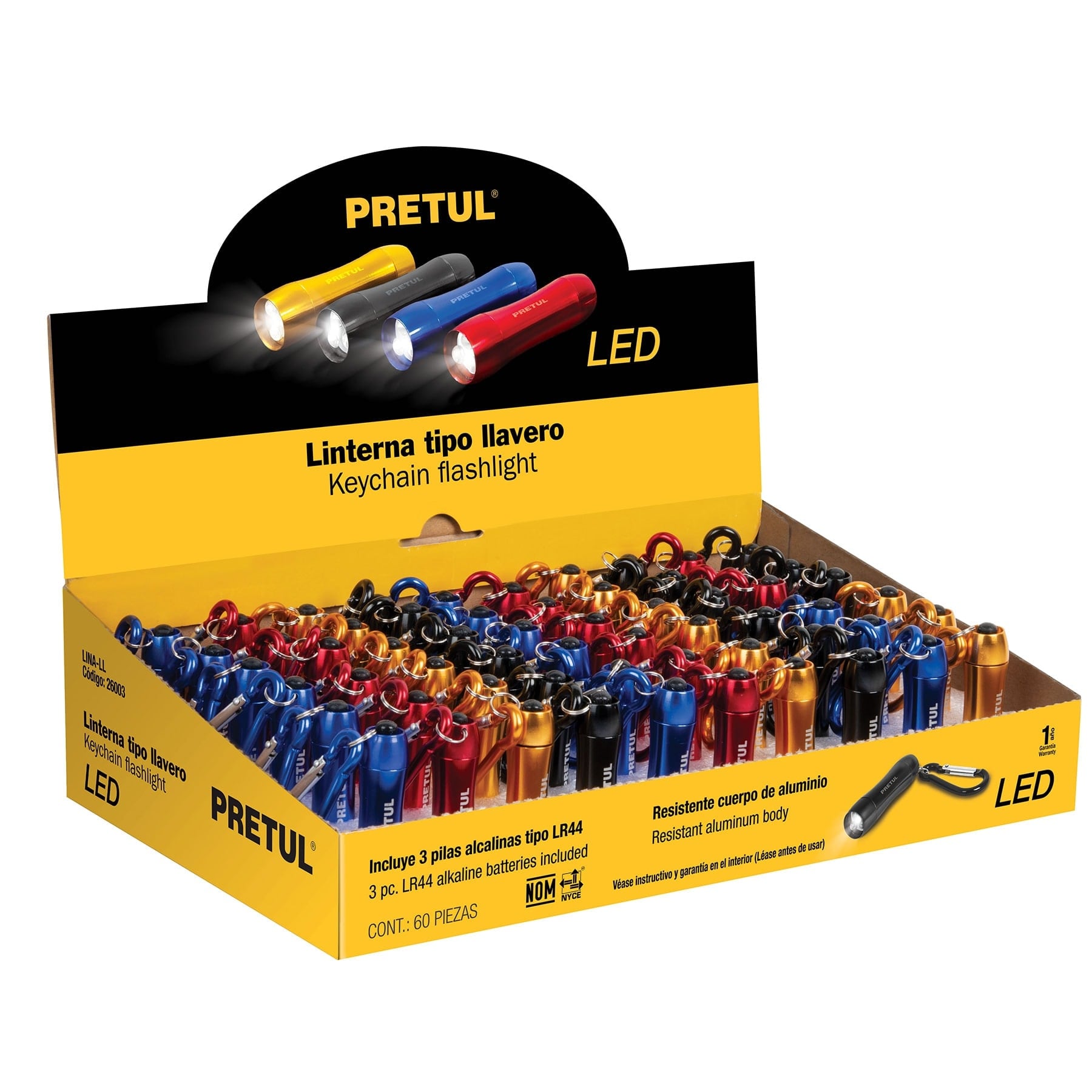 Llavero tipo linterna con LED, incluye pila LR41
