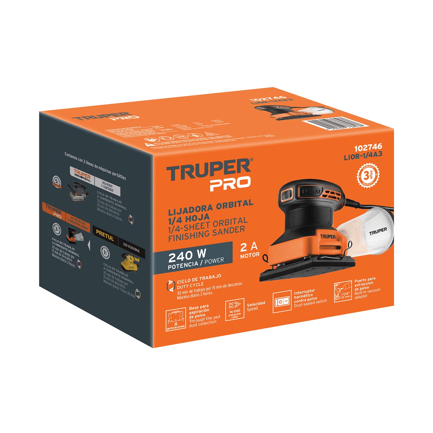 Lijadora orbital 1/4 hoja 240 W, profesional, Truper