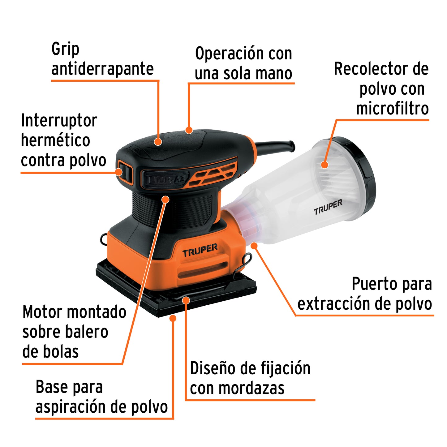 Lijadora orbital 1/4 hoja 240 W, profesional, Truper