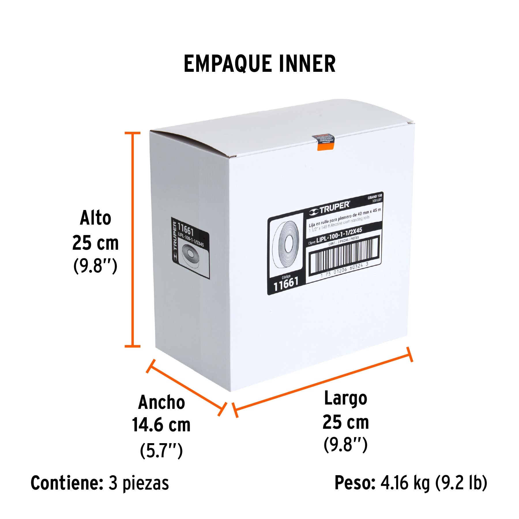 Lija para plomero, grano 100, 1-1/2 x 45"