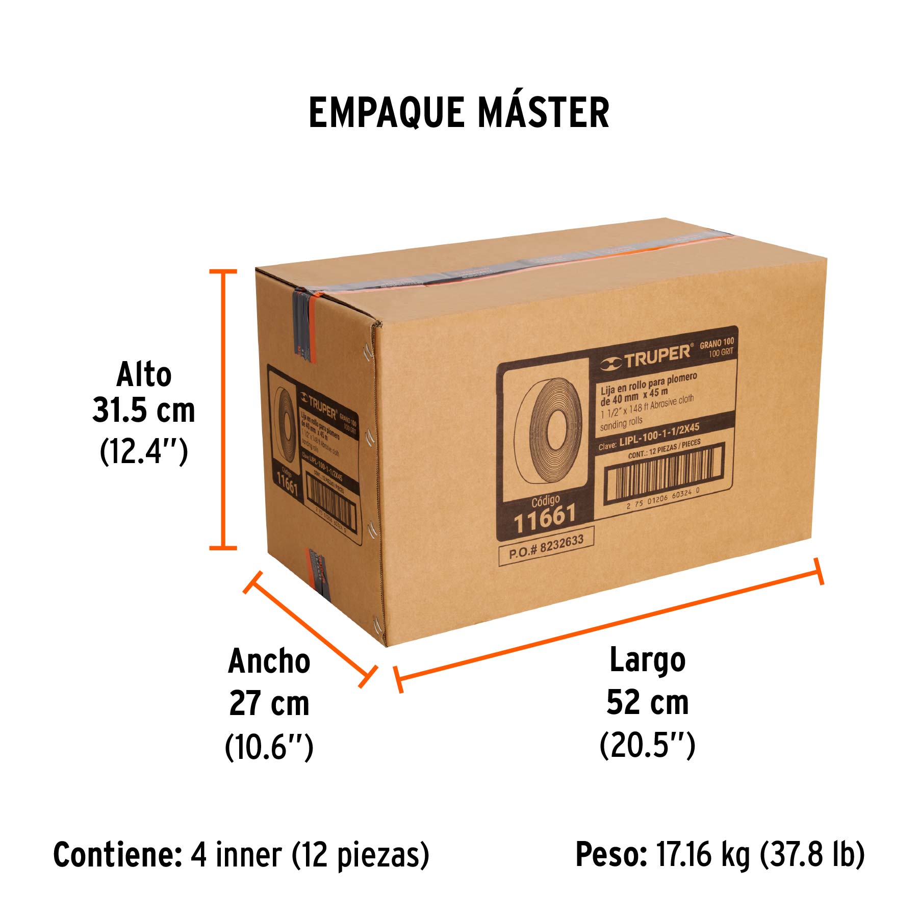 Lija para plomero, grano 100, 1-1/2 x 45"