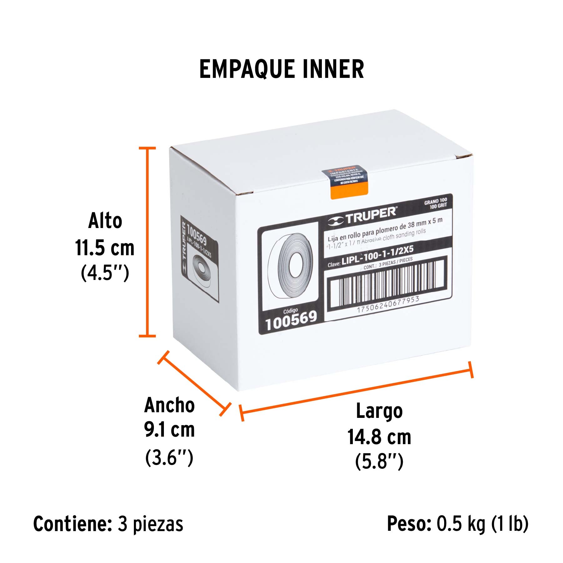 LIJA P/PLOMERO, ROLLO 5M, 1 1/2" GRANO 100