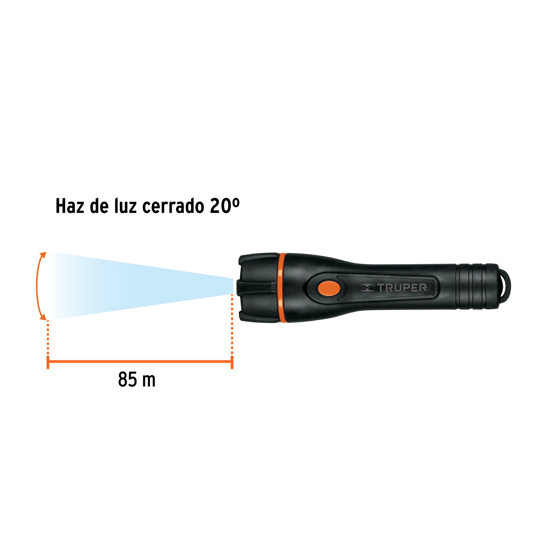 Linterna plástica, LED, luz directa, 2 pilas AA, 80 Lm