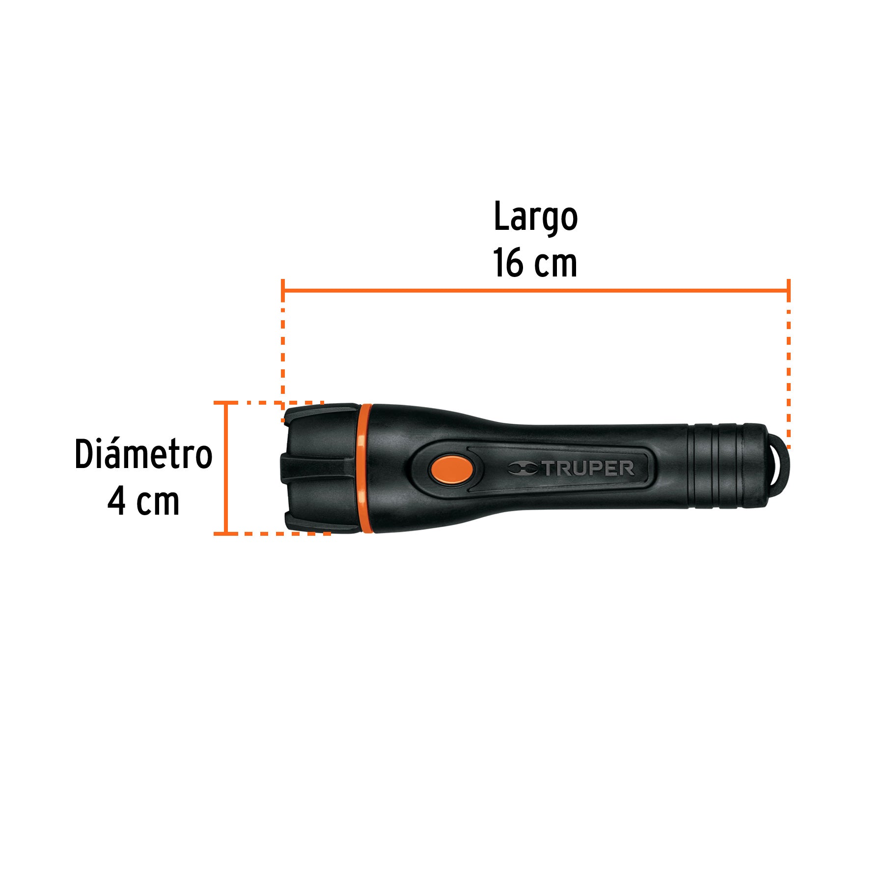Linterna plástica, LED, luz directa, 2 pilas AA, 80 Lm