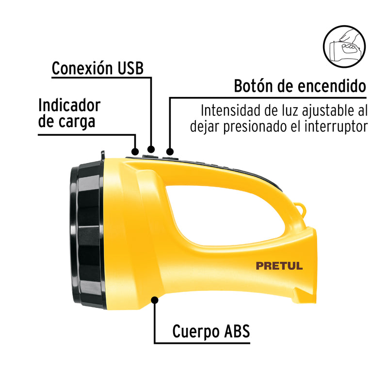 Linterna recargable de Leds, 145 lúmenes, Pretul